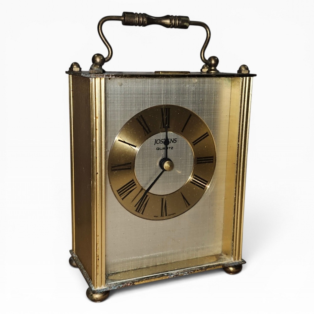 vintage Carriage Clock Gold Fair Jostens‎ West Germany Quartz Roman Numeral Dial